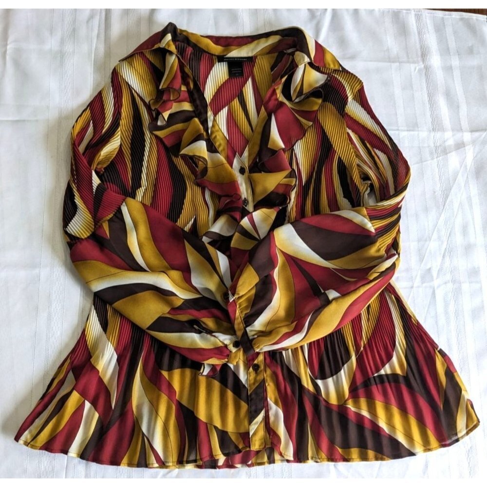Groovy Vintage Y2K ASHLEY STEWART Boho Pleated Ruffle Blouse 70s Retro Size 14 - Picture 7 of 7